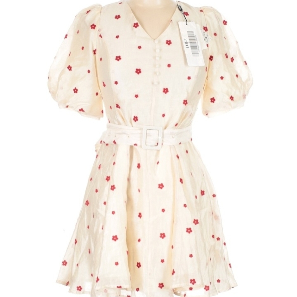 LEDiN Cream Dress with Red Floral Pattern
